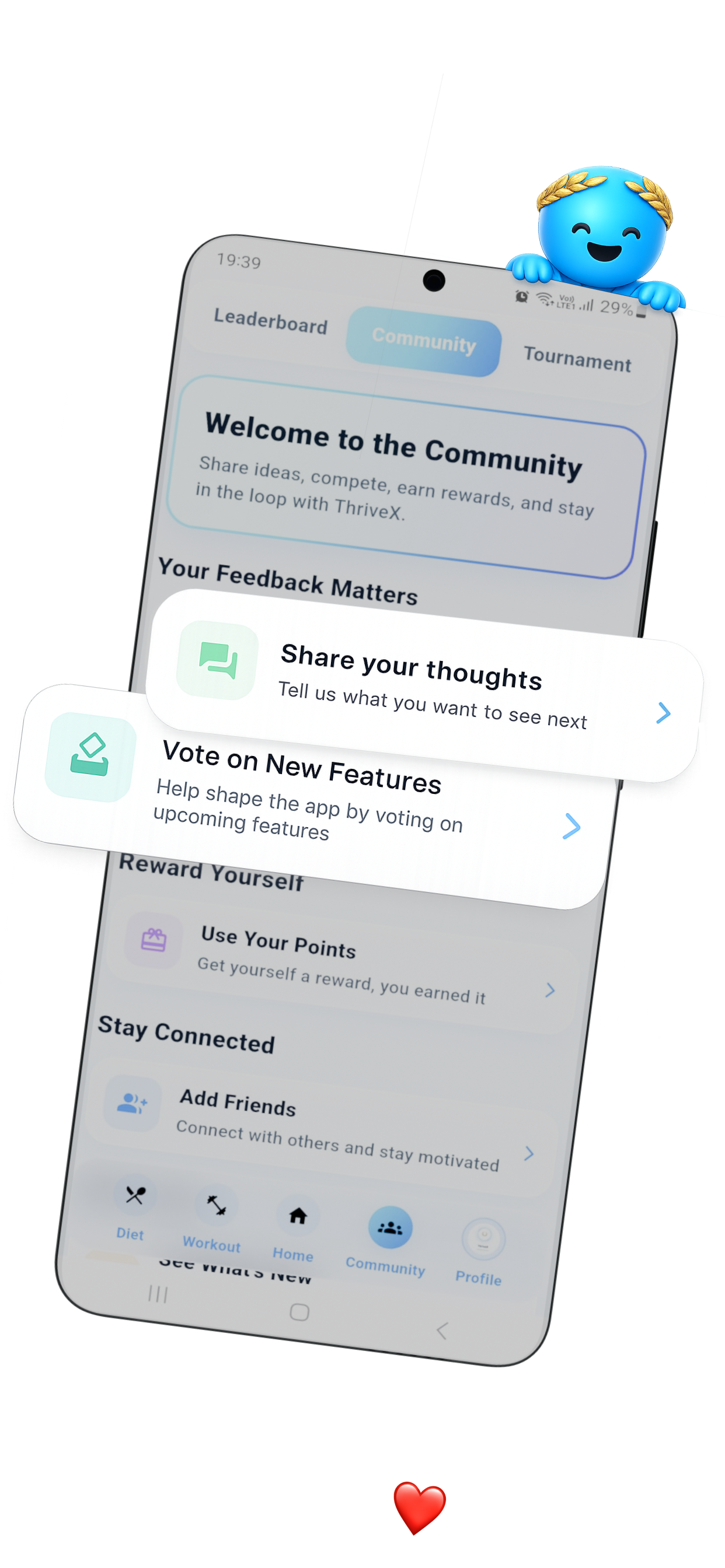 Goals · Progress · Community · Competition shown on Android